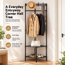 Artiss Coat Rack 181cm Freestanding Corner Hall Tree Garment Organiser Storage Shelf 8 Hooks Black