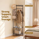 Artiss Coat Rack 181cm Freestanding Corner Hall Tree Garment Organiser Storage Shelf 8 Hooks Black