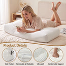 Giselle wedge pillow headboard with non-flattening shredded foam core, perfect for dorm reading or sofa lap desk, 330g corduroy cover, side pockets, King Single