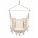 Gardeon Hammock Chair Camping Macrame Hanging Swing Cushions Metal Bar Cream