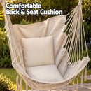 Gardeon Hammock Chair Camping Macrame Hanging Swing Cushions Metal Bar Cream