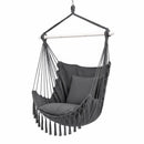 Gardeon Hammock Chair Camping Macrame Hanging Swing Cushions Metal Bar Grey
