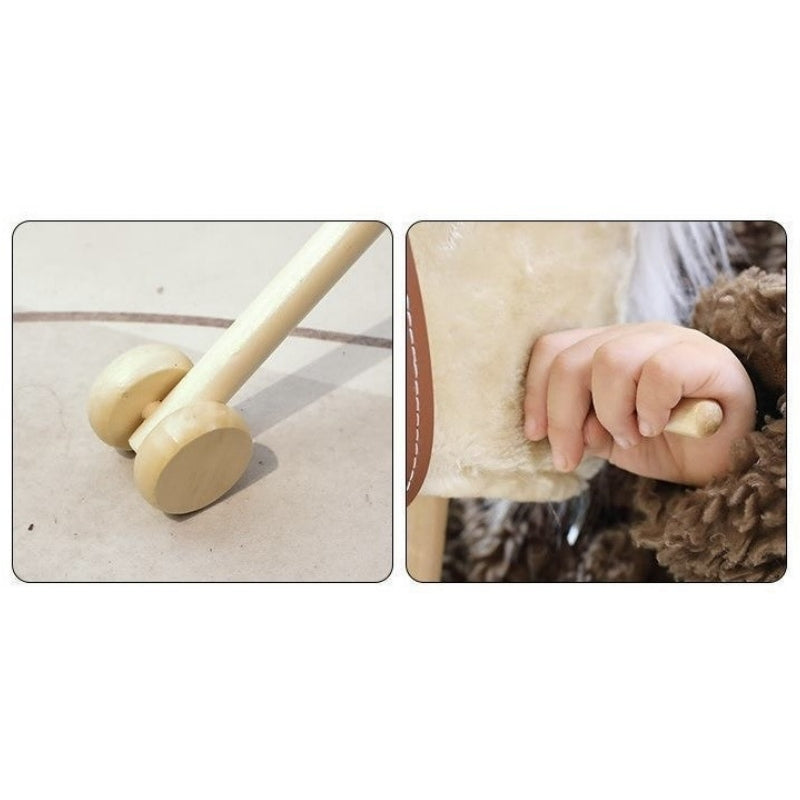 Plush Horse Head Stick with wheel and sound Safe Soft Sturdy Wooden Pole