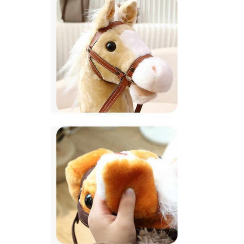 Kids Plush Hobby Horse Stick with Sound & Wheel – 4 Colours