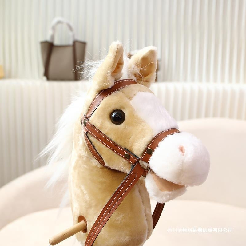 Kids Plush Hobby Horse Stick with Sound & Wheel – 4 Colours