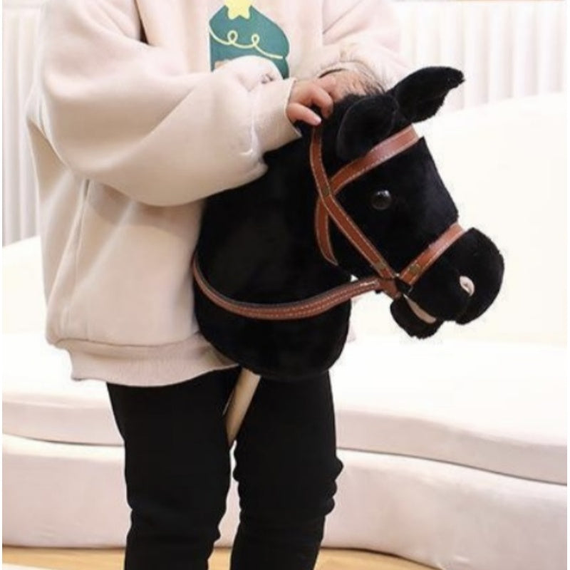 Plush Horse Head Stick with wheel and sound Safe Soft Sturdy Wooden Pole