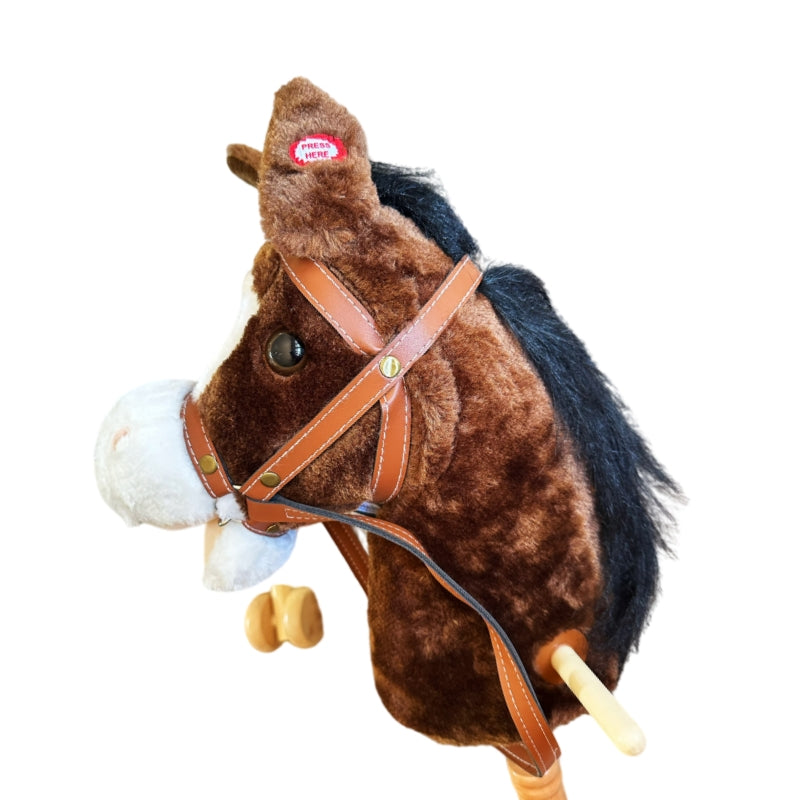 Kids Plush Hobby Horse Stick with Sound & Wheel – 4 Colours