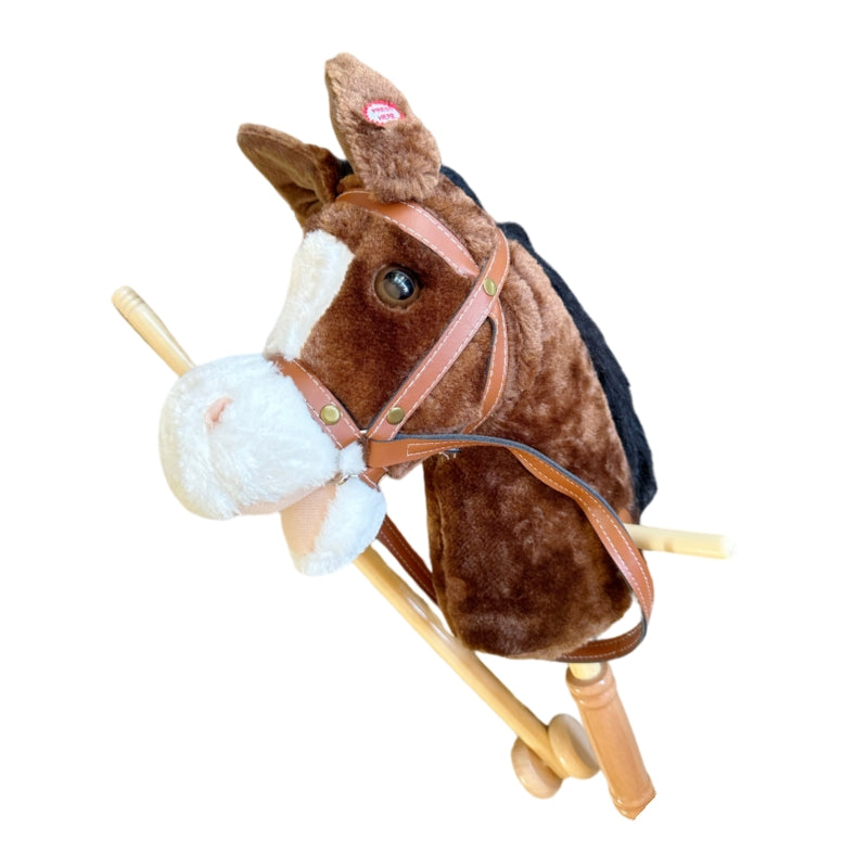 Plush Horse Head Stick with wheel and sound Safe Soft Sturdy Wooden Pole