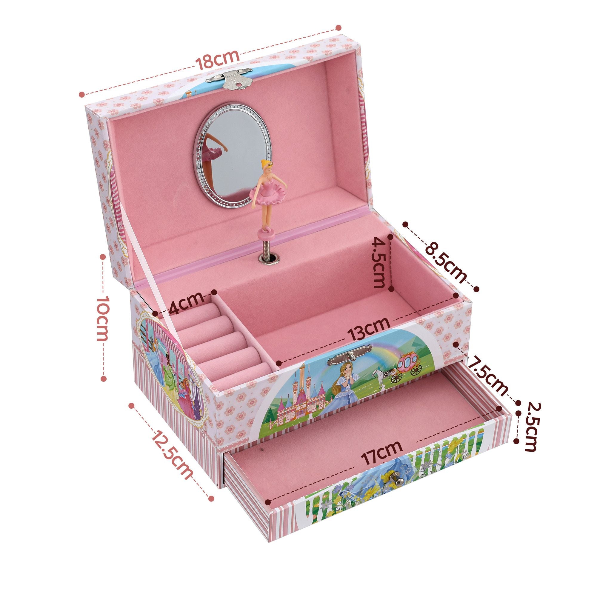 Keezi Kids Jewellery Box Organiser for Girls Kids Music Box with Drawer