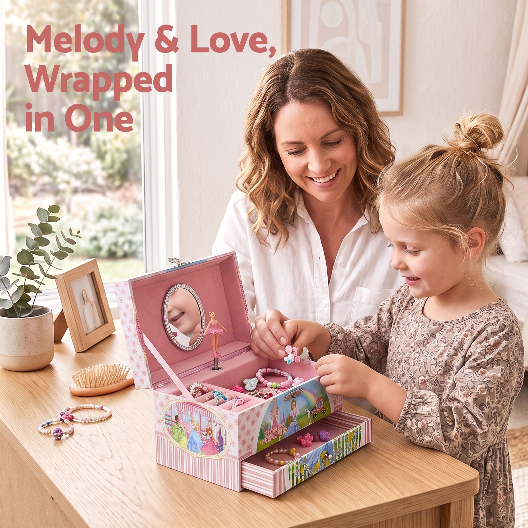 Keezi Kids Jewellery Box Organiser for Girls Kids Music Box with Drawer