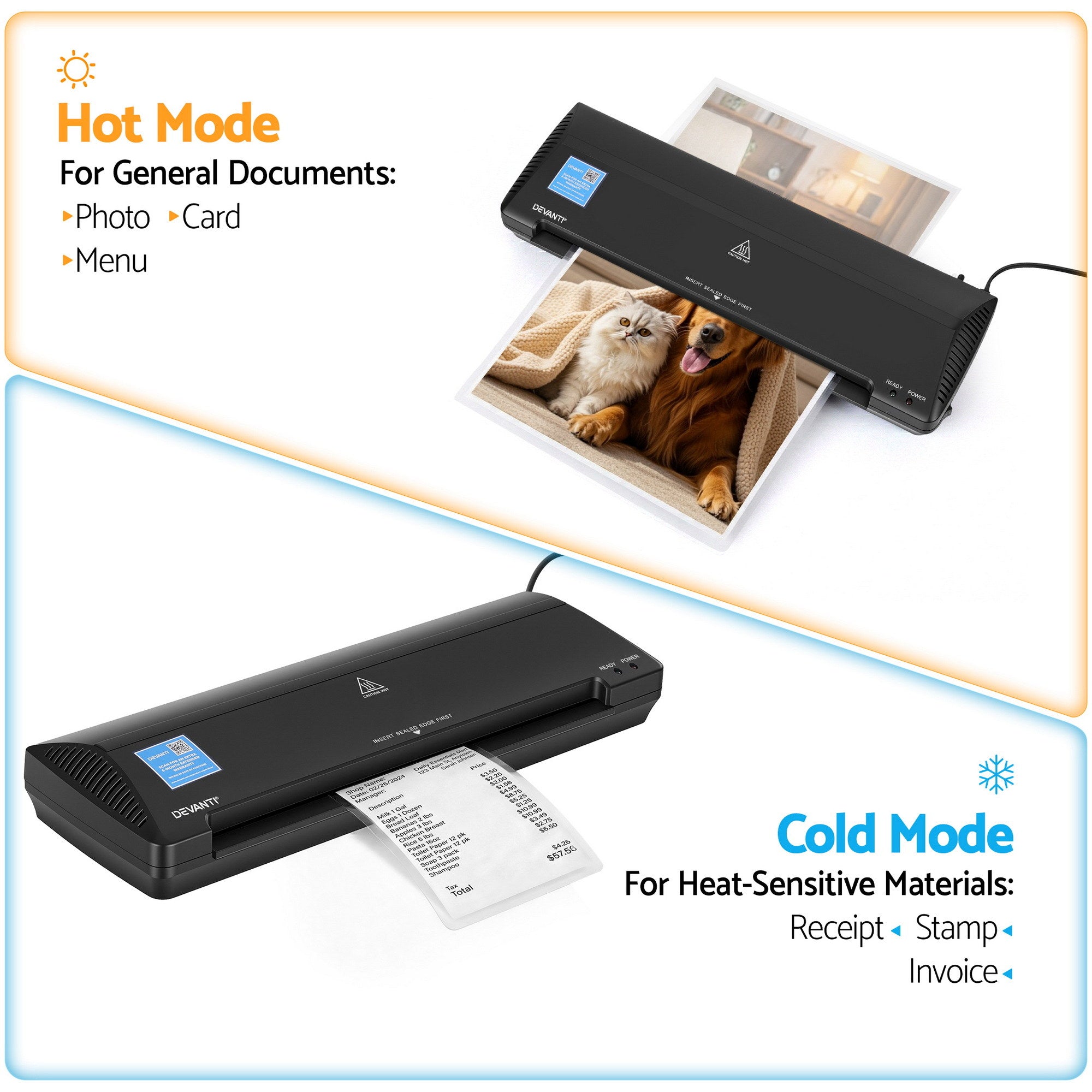 Devanti A3 Laminator Machine, Hot & Cold Thermal Fast Lamination Anti-Jam Laminator for Office School Home Document Photo Card Handmade A3 A4 A5 A6, Black