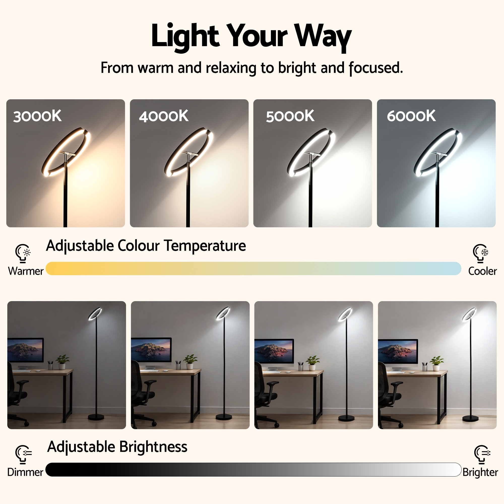 Artiss LED Floor Lamp with Dual Rotating Heads, Dimmable Light and Remote Control Black 20W