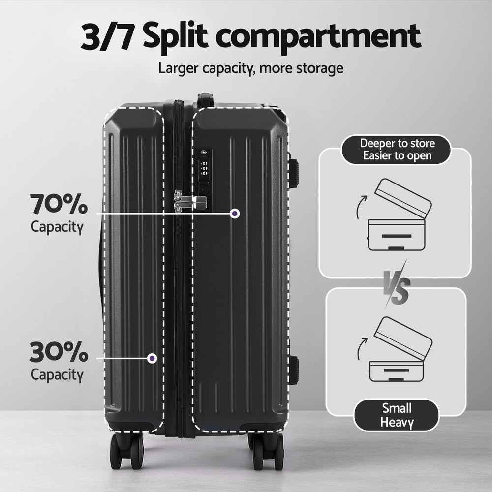 Wanderlite 2pcs Trunk Luggage Suitcase Travel Carry On TSA Lock 12" 20" Black