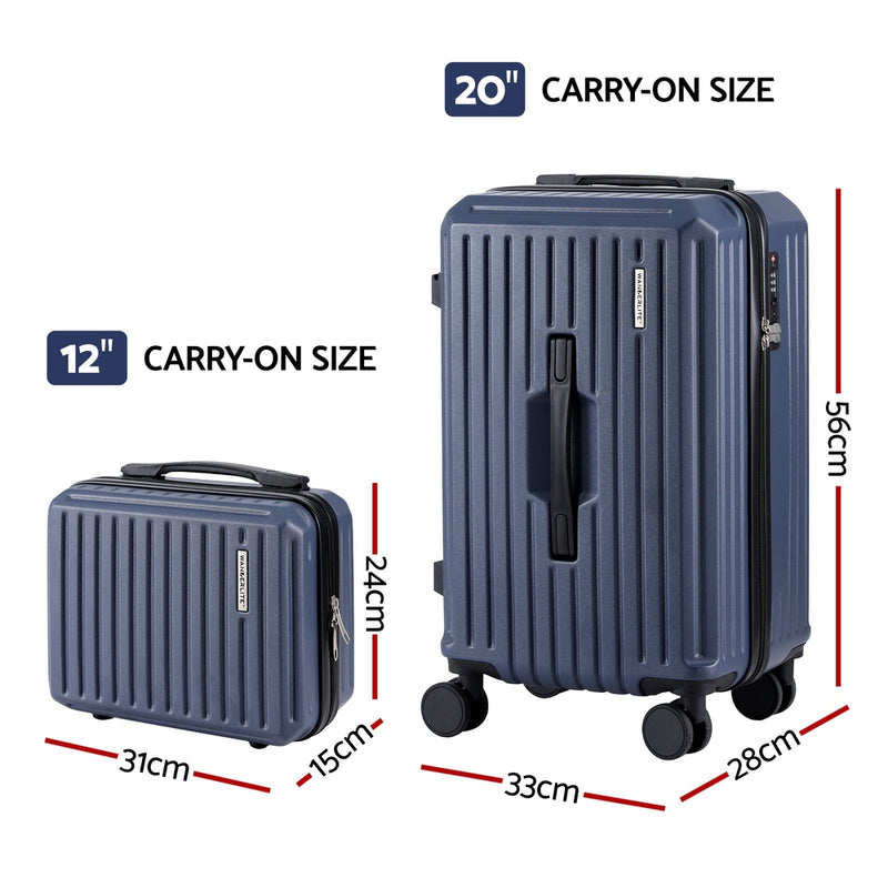 Wanderlite 2pcs Trunk Luggage Suitcase Travel Carry On TSA Lock 12" 20" Navy