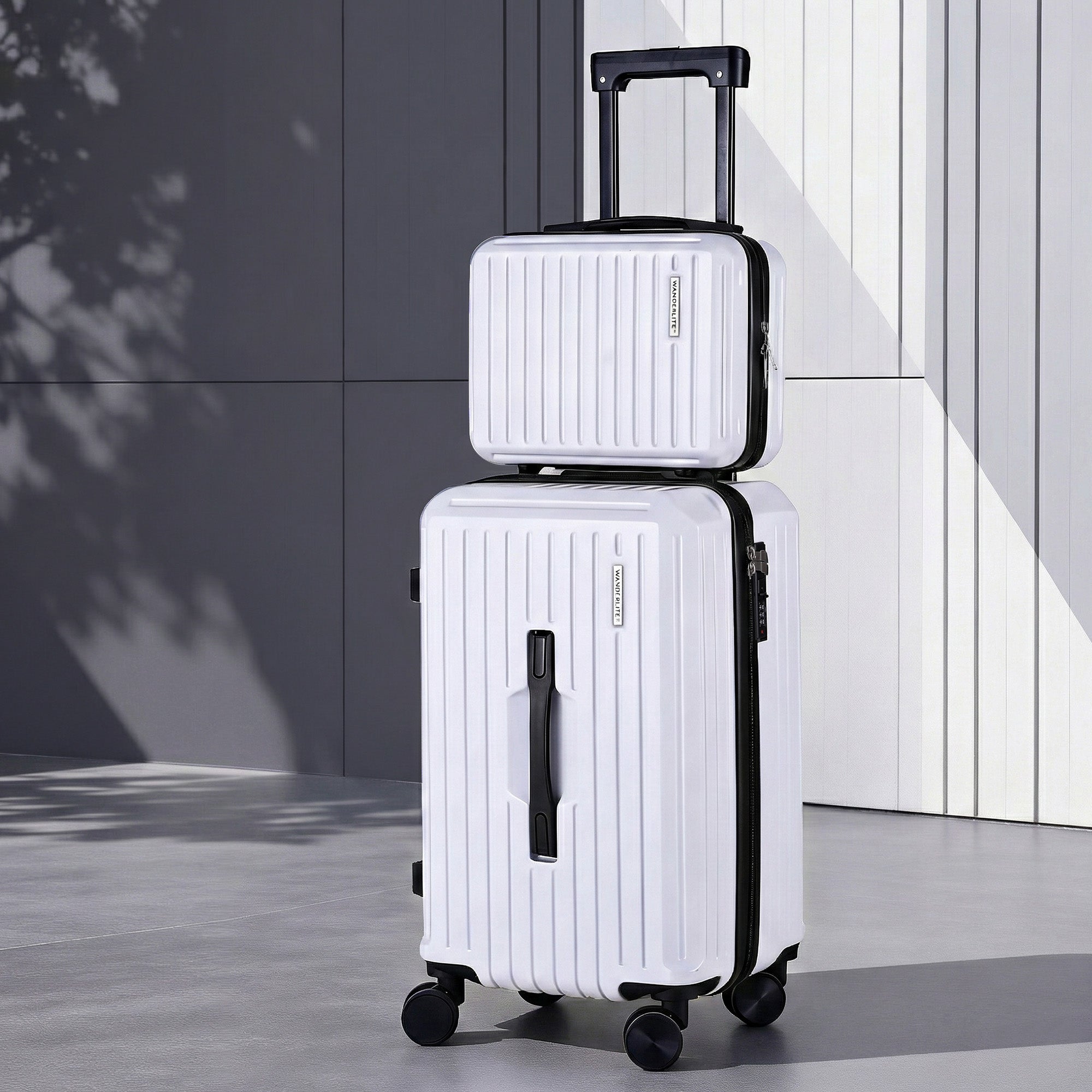 Wanderlite 2pcs Trunk Luggage Suitcase Travel Carry On TSA Lock 12" 20" White