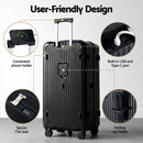 Wanderlite 28" Trunk Luggage Suitcase Travel 5 Wheels Type-C Port TSA Black