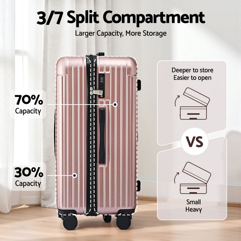Wanderlite 28" Trunk Luggage Suitcase Travel 5 Wheels Type-C Port TSA Rose Gold
