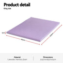 Giselle 5cm Memory Foam Mattress Topper Lavender Infused Egg Crate Pad Mat King