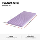 Giselle 5cm Memory Foam Mattress Topper Lavender Infused Egg Crate King Single