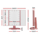 Embellir Tri-fold Makeup Mirror 1X2X3X Magnifying with LED Light Travel Portable Pink
