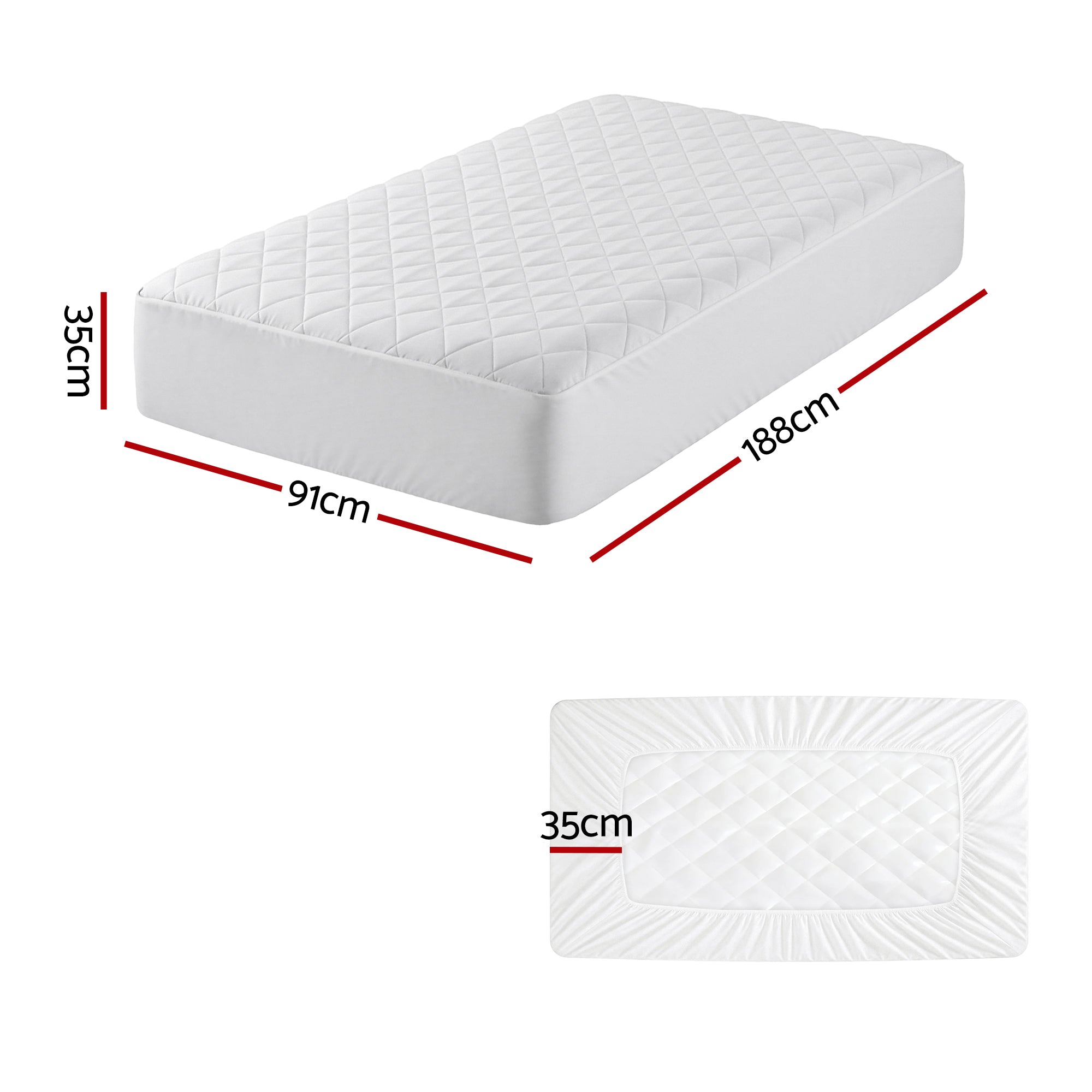 Giselle Waterproof Mattress Protector 100% Cotton Quilted Fitted Cover Single