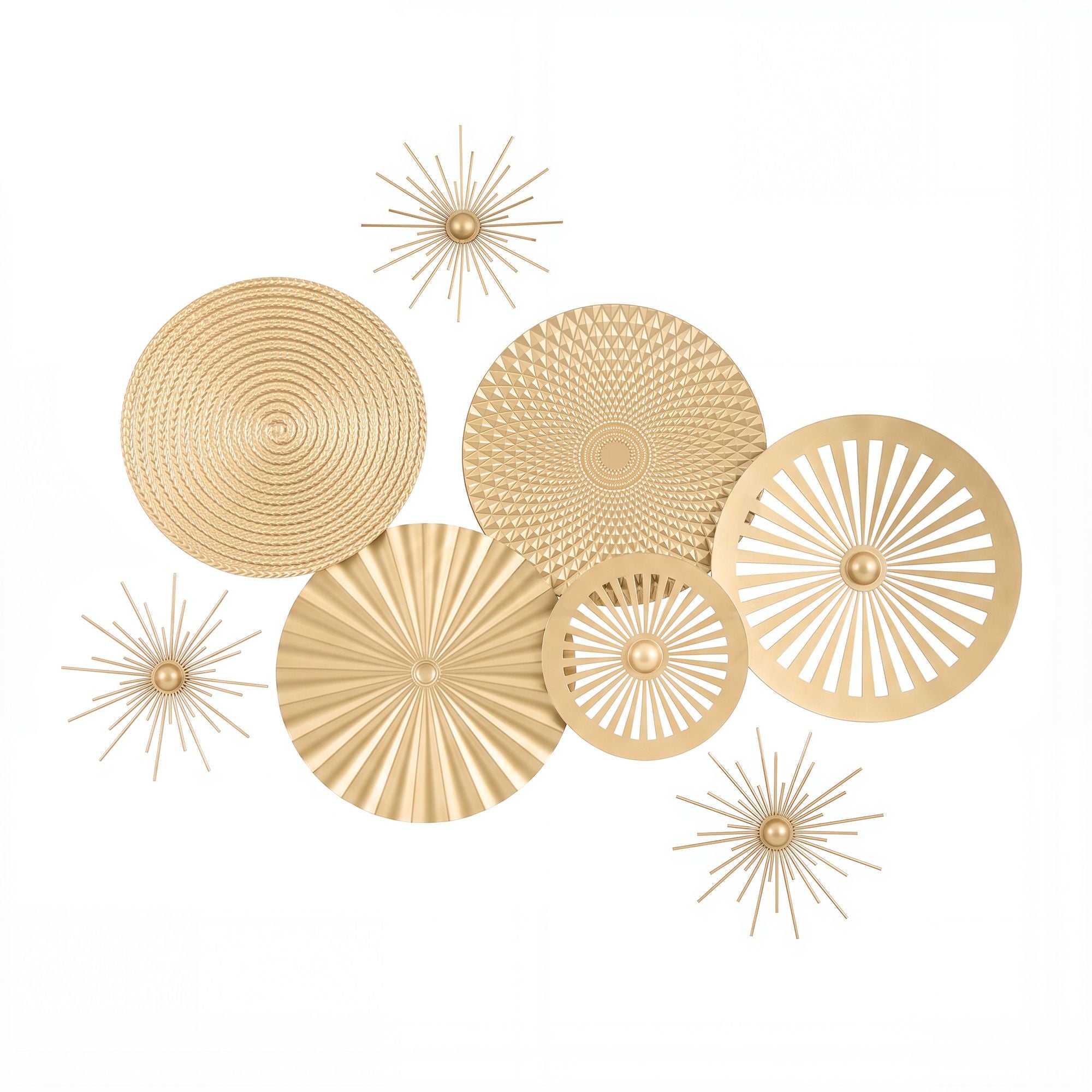 Artiss 8 Pieces Gold Metal Wall Decor Set 3D Starburst Round Disc Sculptures Flexible DIY Layout