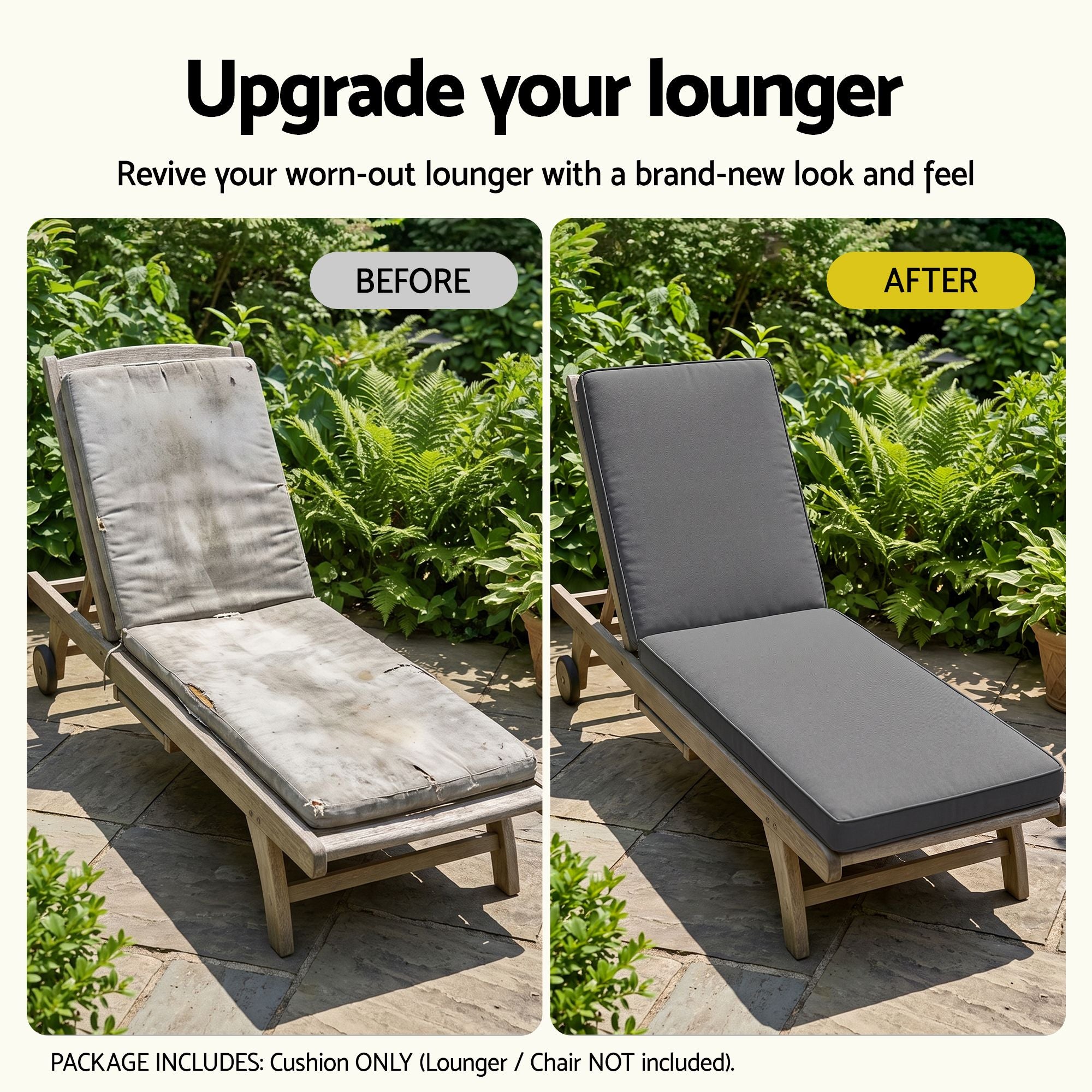 Gardeon Outdoor Chaise Lounge Cushion Lounge Chair Pad Sunbed Mattress Grey