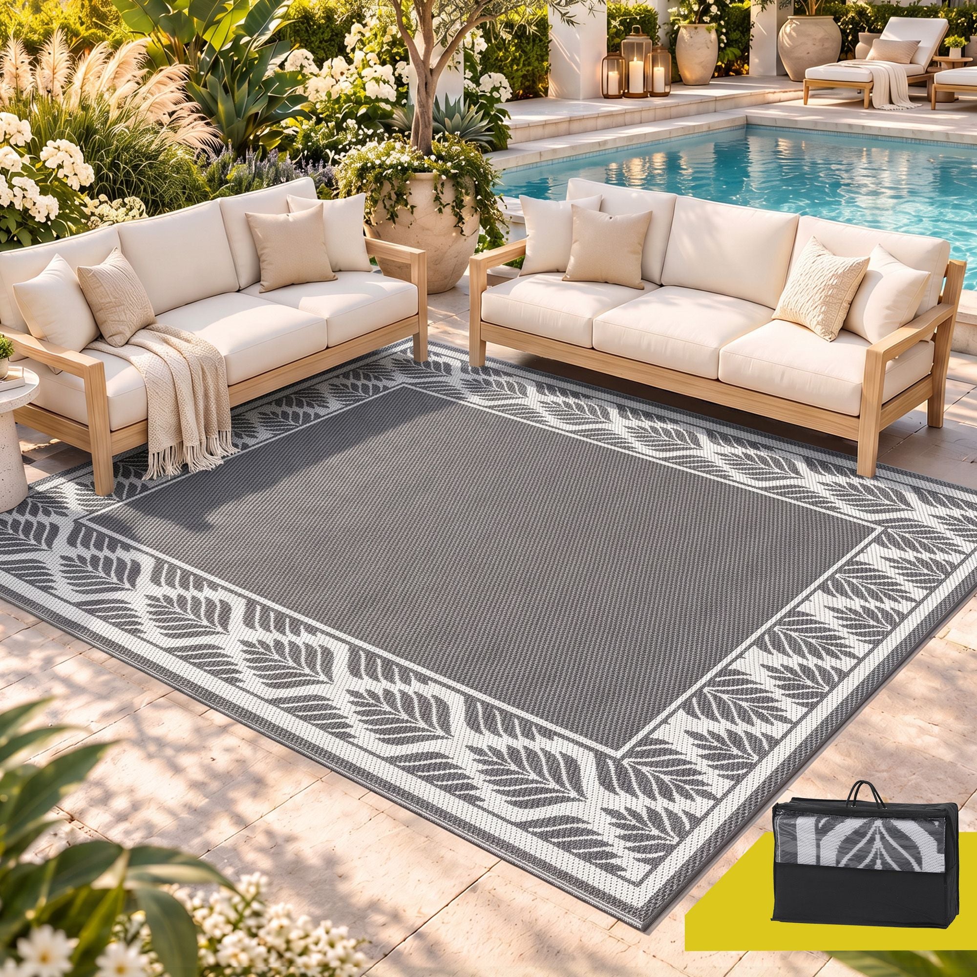 Gardeon Outdoor Rugs 274x366cm Large Carpet Reversible PP Dual-Sided Area Mat Patio Rug Grey