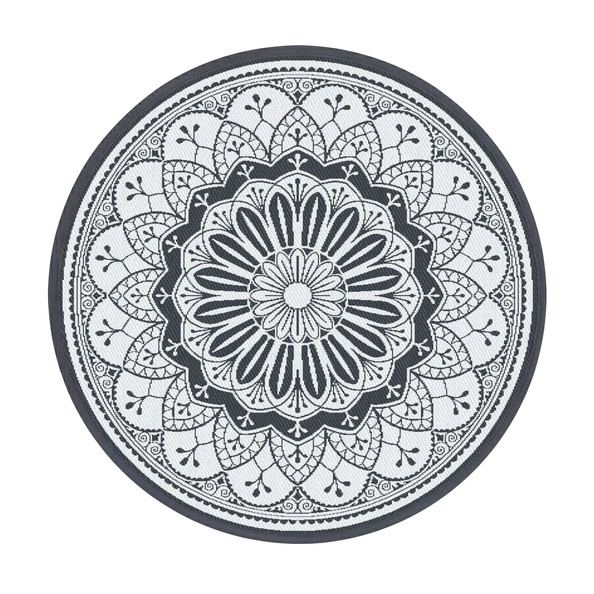 Gardeon 180CM Outdoor Rug Reversible Carpet PP Area Mat Patio Rugs Round Grey