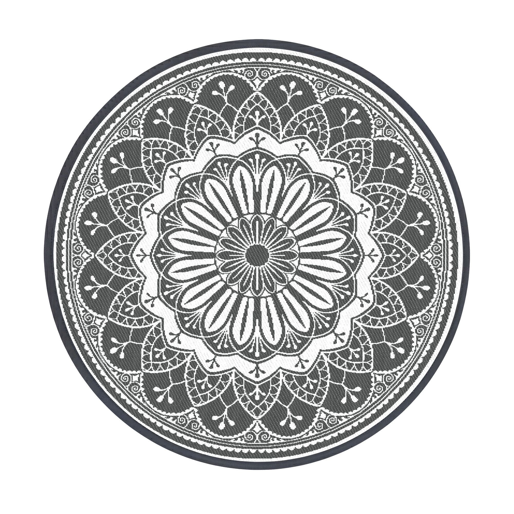 Gardeon 180CM Outdoor Rug Reversible Carpet PP Area Mat Patio Rugs Round Grey