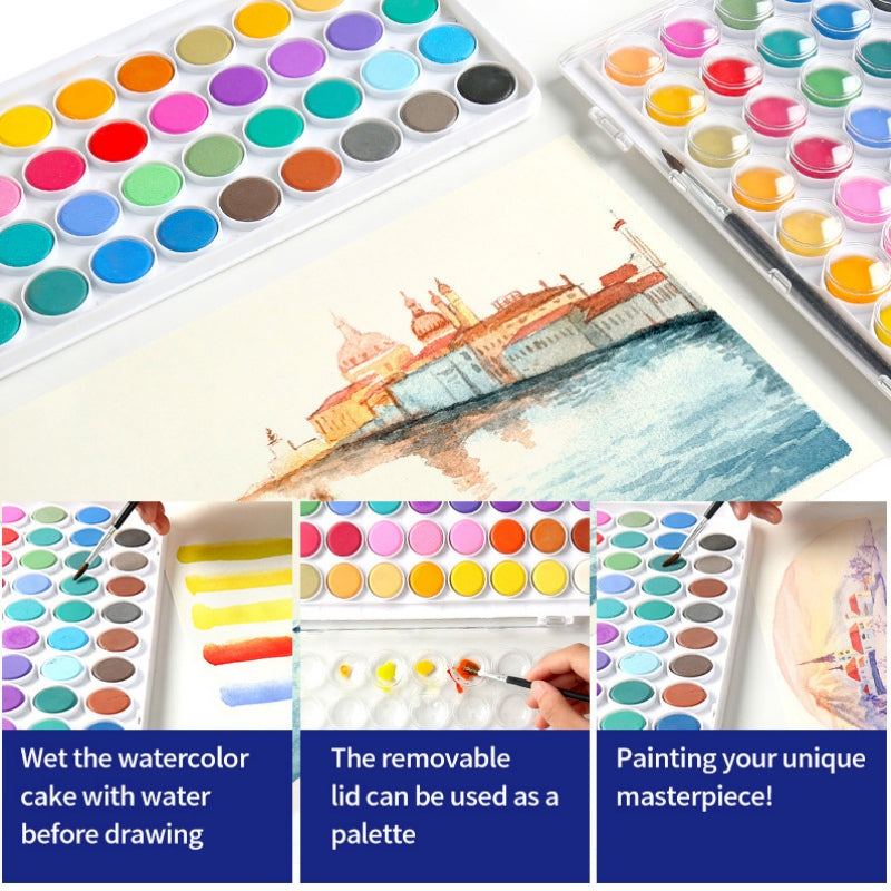 Portable 48 PCs Concentrated colour block Water paint set with brush