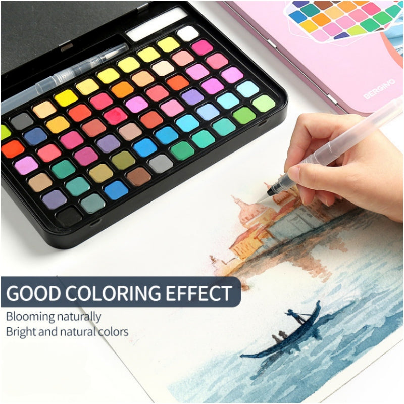 Portable 60 PCs Concentrated colour block Water paint set with brush metal case