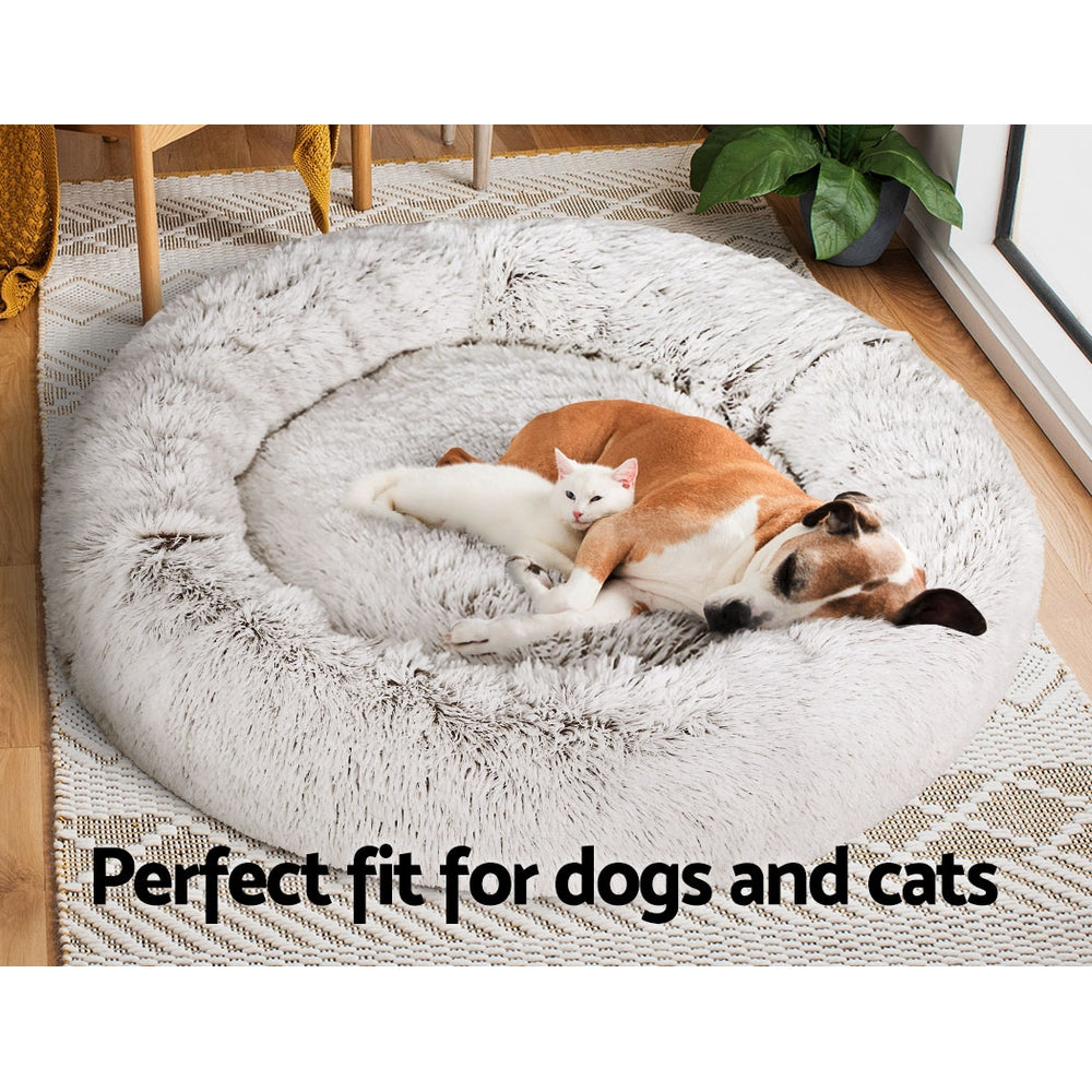 i.Pet Bed Dog Cat 110cm Calming Extra Large Soft Plush White Brown