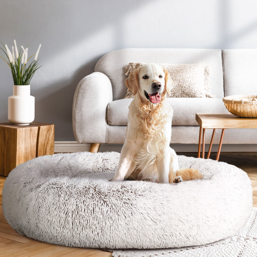 i.Pet Bed Dog Cat 110cm Calming Extra Large Soft Plush White Brown