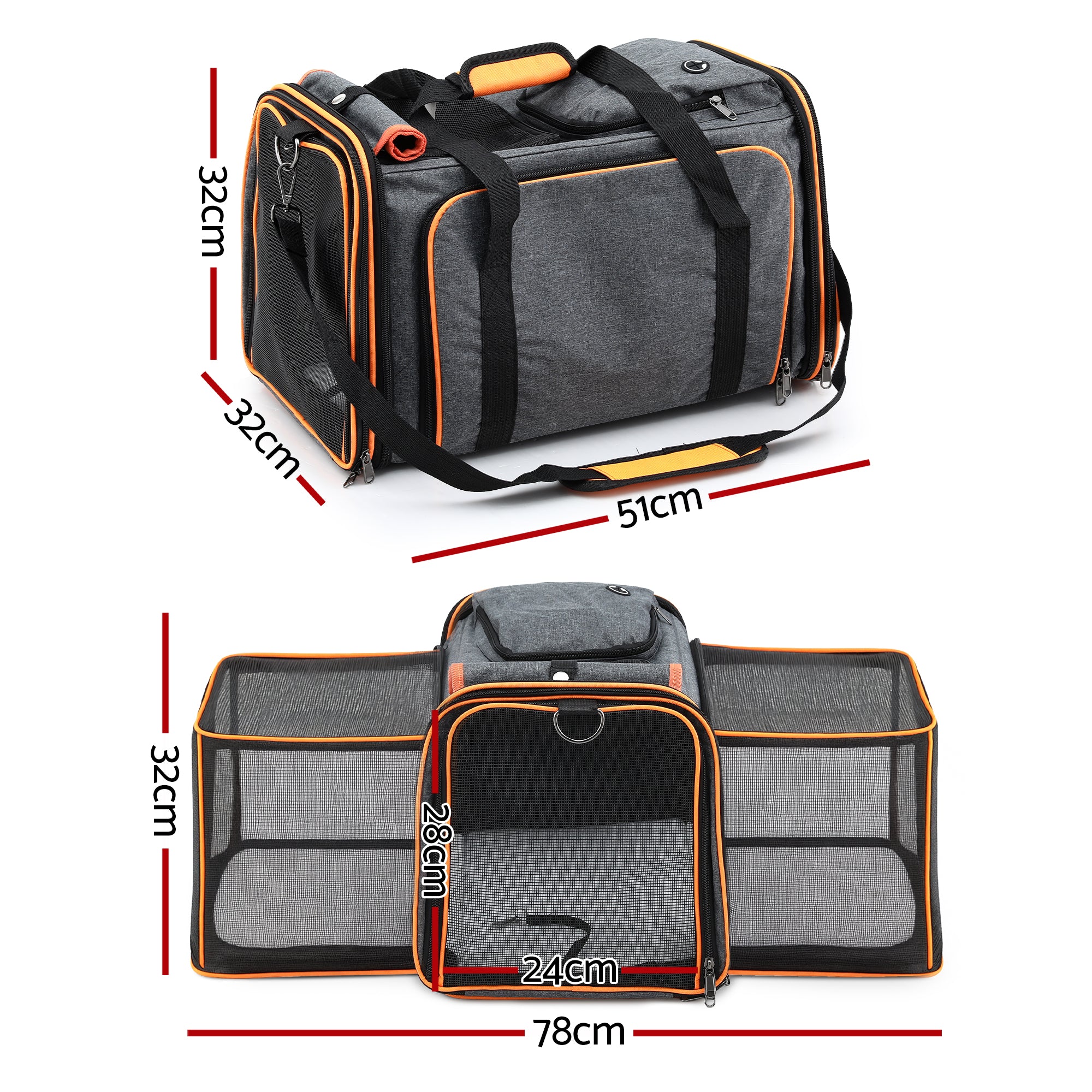 i.Pet Carrier Bag Foldable Expandable Dog Cat Travel Cage Portable Car Kennel