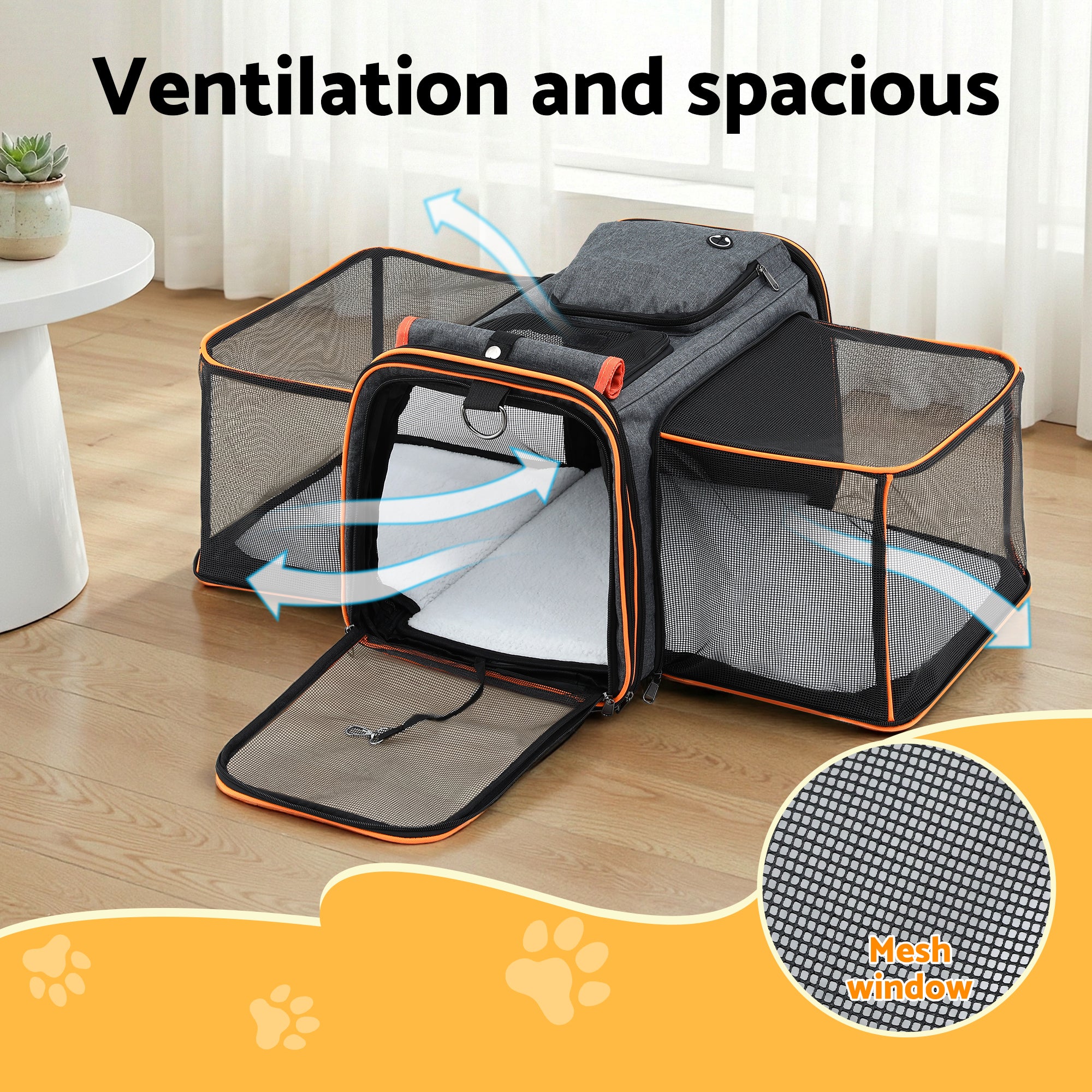 i.Pet Carrier Bag Foldable Expandable Dog Cat Travel Cage Portable Car Kennel