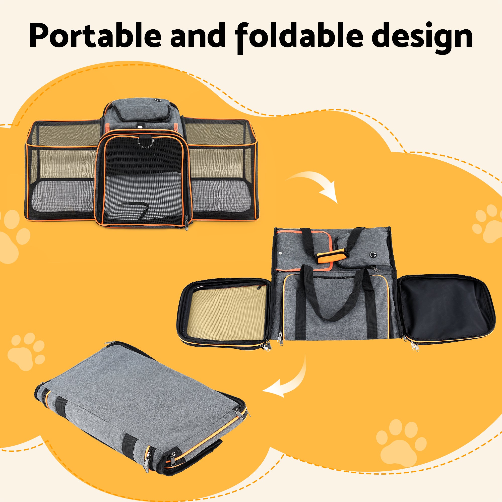i.Pet Carrier Bag Foldable Expandable Dog Cat Travel Cage Portable Car Kennel