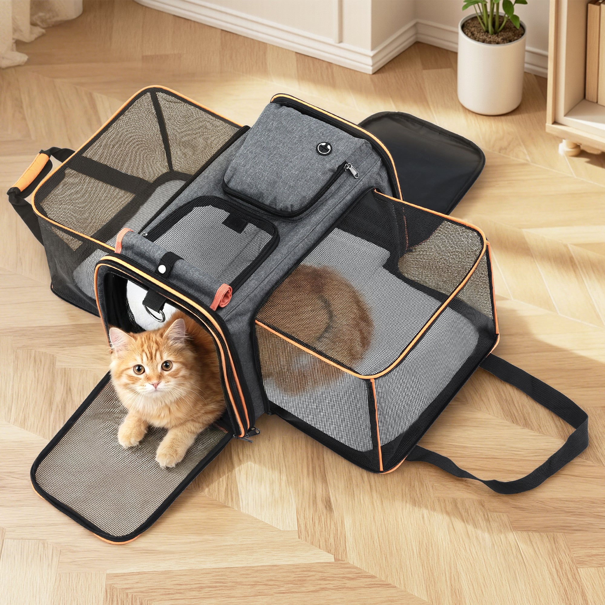 i.Pet Carrier Bag Foldable Expandable Dog Cat Travel Cage Portable Car Kennel