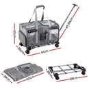 i.Pet Pet Carrier Swivel Wheels Foldable Cat Dog Trolley Stroller Travel Bag Grey