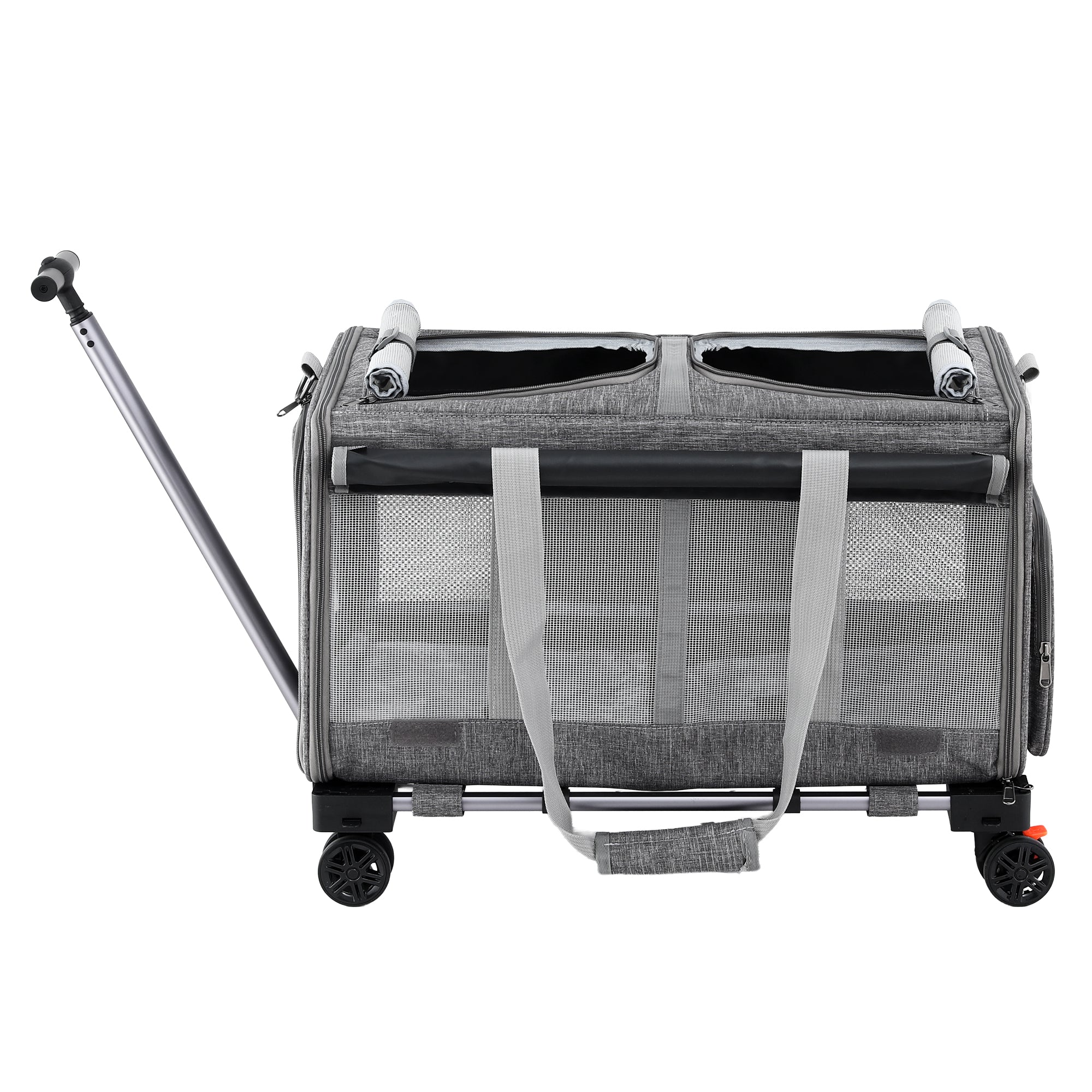 i.Pet Pet Carrier Swivel Wheels Foldable Cat Dog Trolley Stroller Travel Bag Grey
