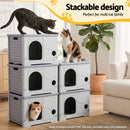 i.Pet Cat House Enclosed Shelter Plastic Nest Stackable Bench Box Outdoor Indoor Grey