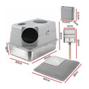 i.Pet Cat Litter Box Large Stainless Steel High Sided Pet Toilet Odour Control