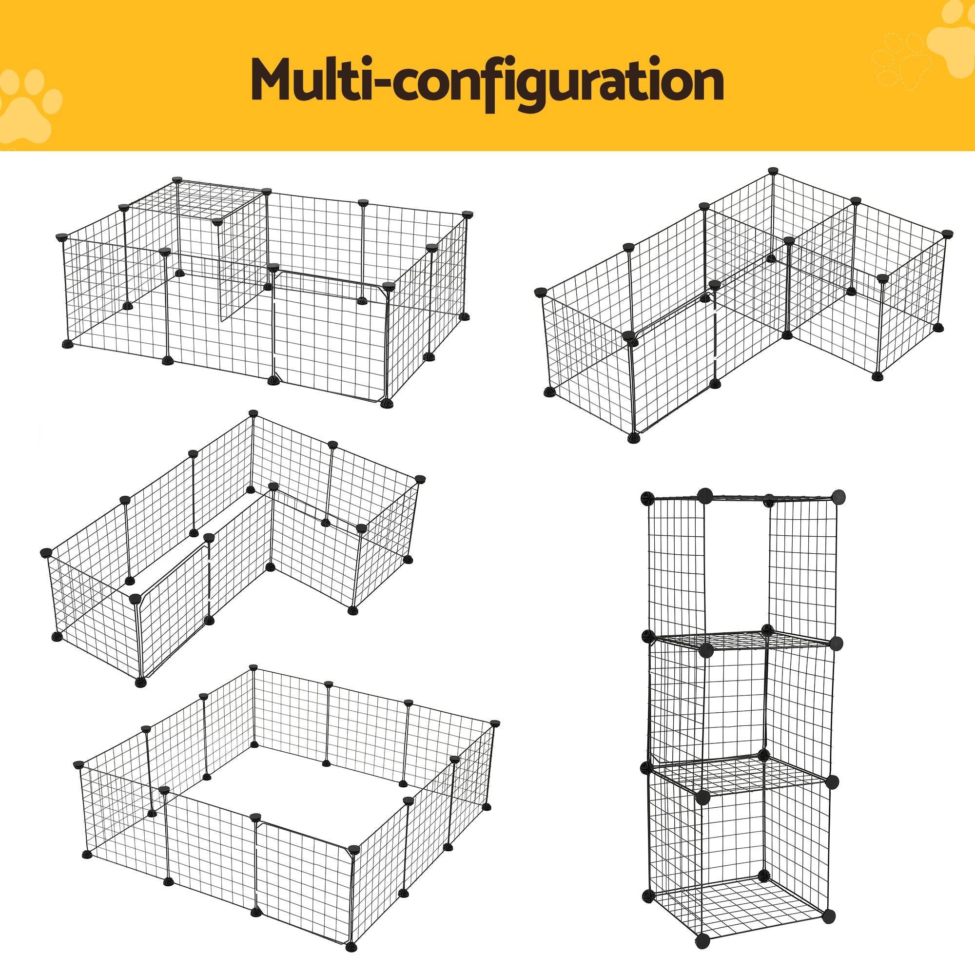i.Pet Dog Playpen 12 Panels Pet Playpen 35x35cm Iron DIY Enclosure for Small Animals