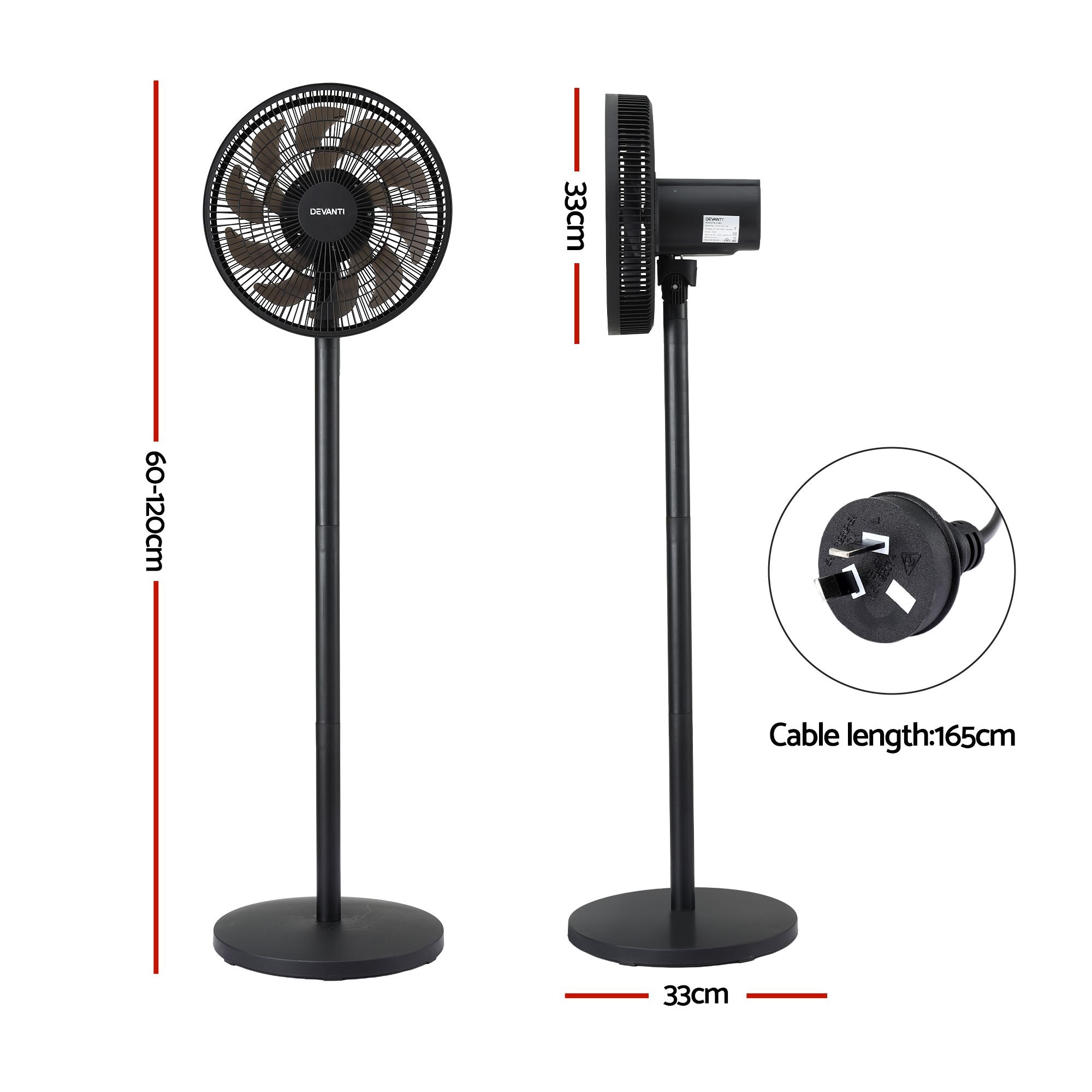 Devanti Pedestal Fan with Remote, 7 Speeds 3 Heights DC Motor, Black