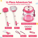 Keezi Kids Bug Catcher Kit 12pc Outdoor Explorer Toys Insect Viewer Net Shovel Pink
