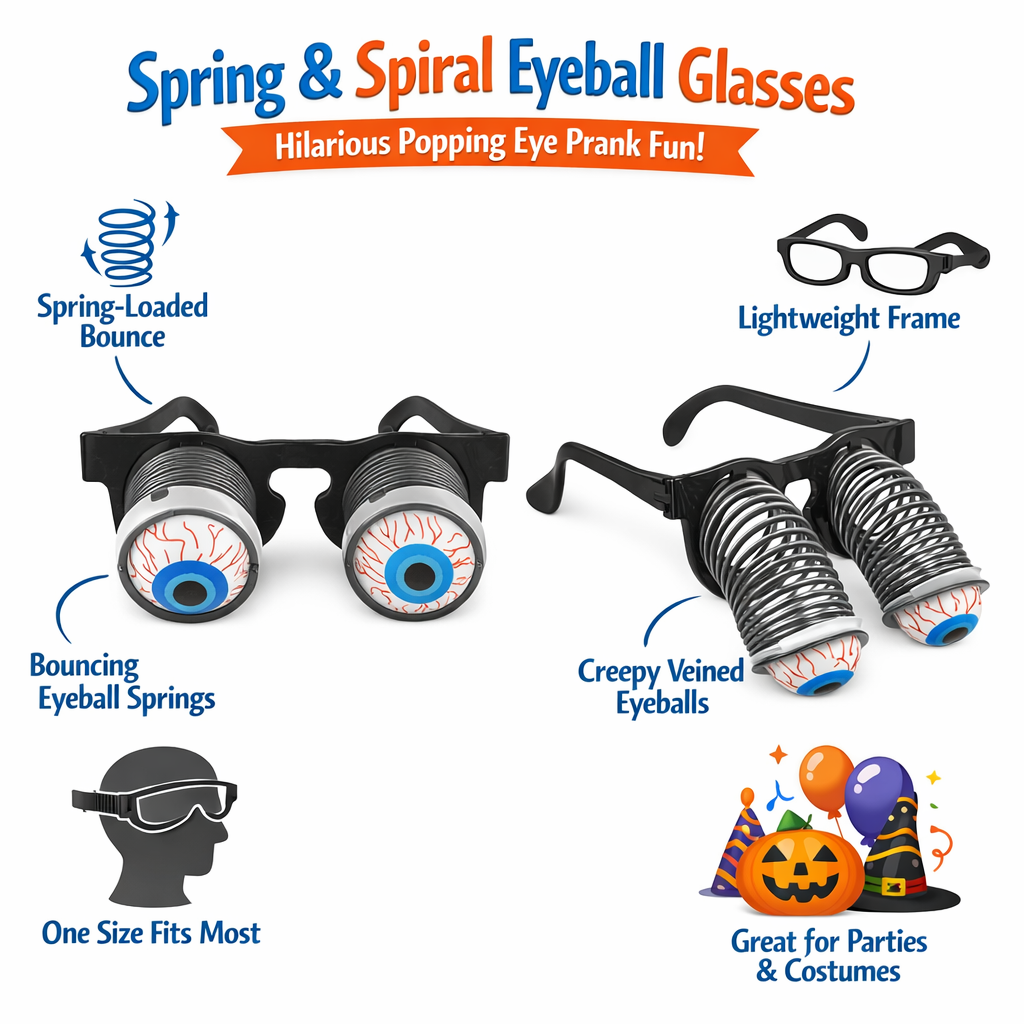 6 pairs of Spring & Spiral Eyeball Joke Glasses – Funny Popping Eye Prank Specs for Costume & Party