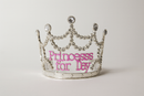 Princess for the Day Tiara – Silver Rhinestone Crown with Pink Lettering