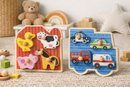 Wooden Peg Puzzle Bundle (2‑Pack) – Animals & Vehicles Educational Set