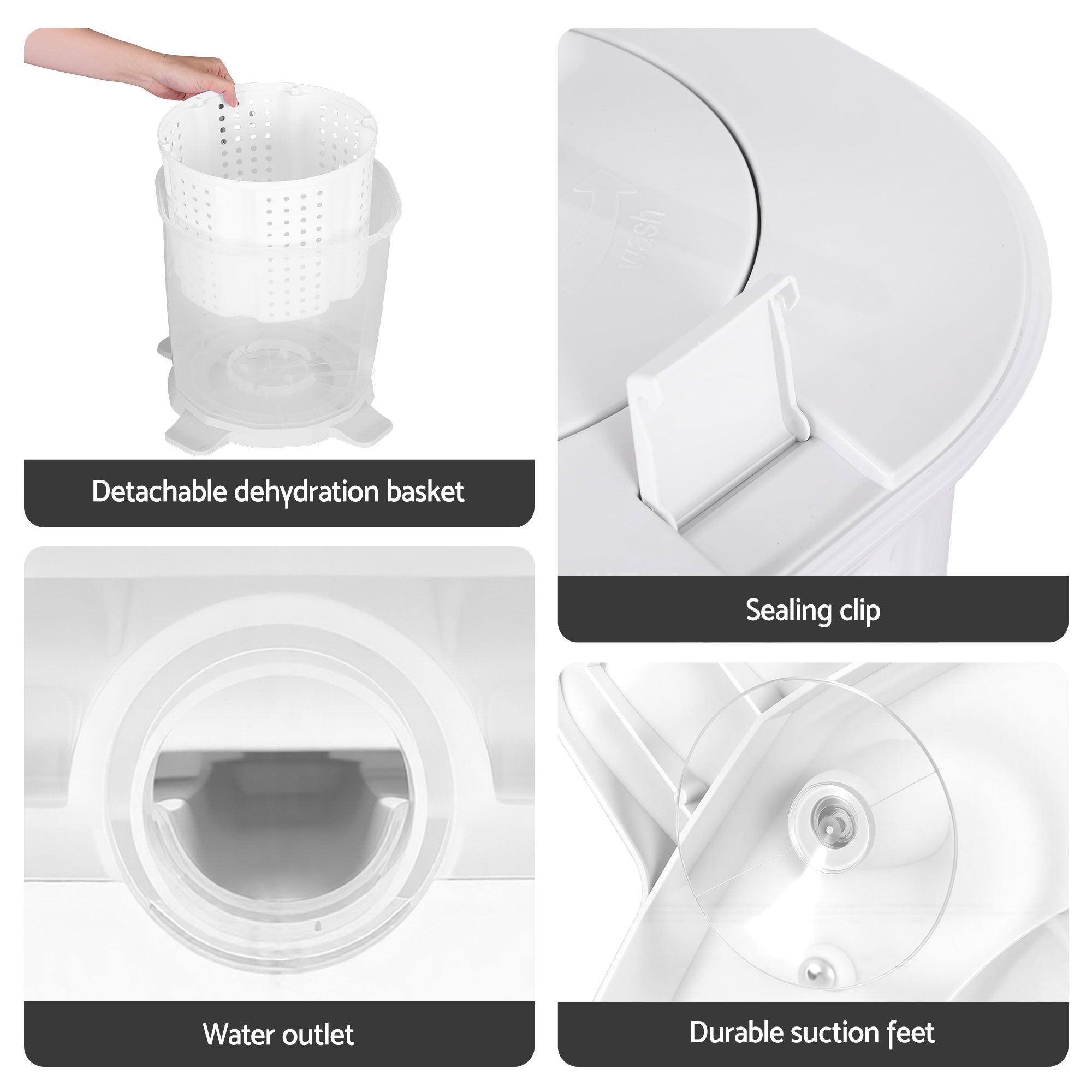Devanti Portable Washing Machine Manual Spin Dryer Compact for Camping Caravan Apartment