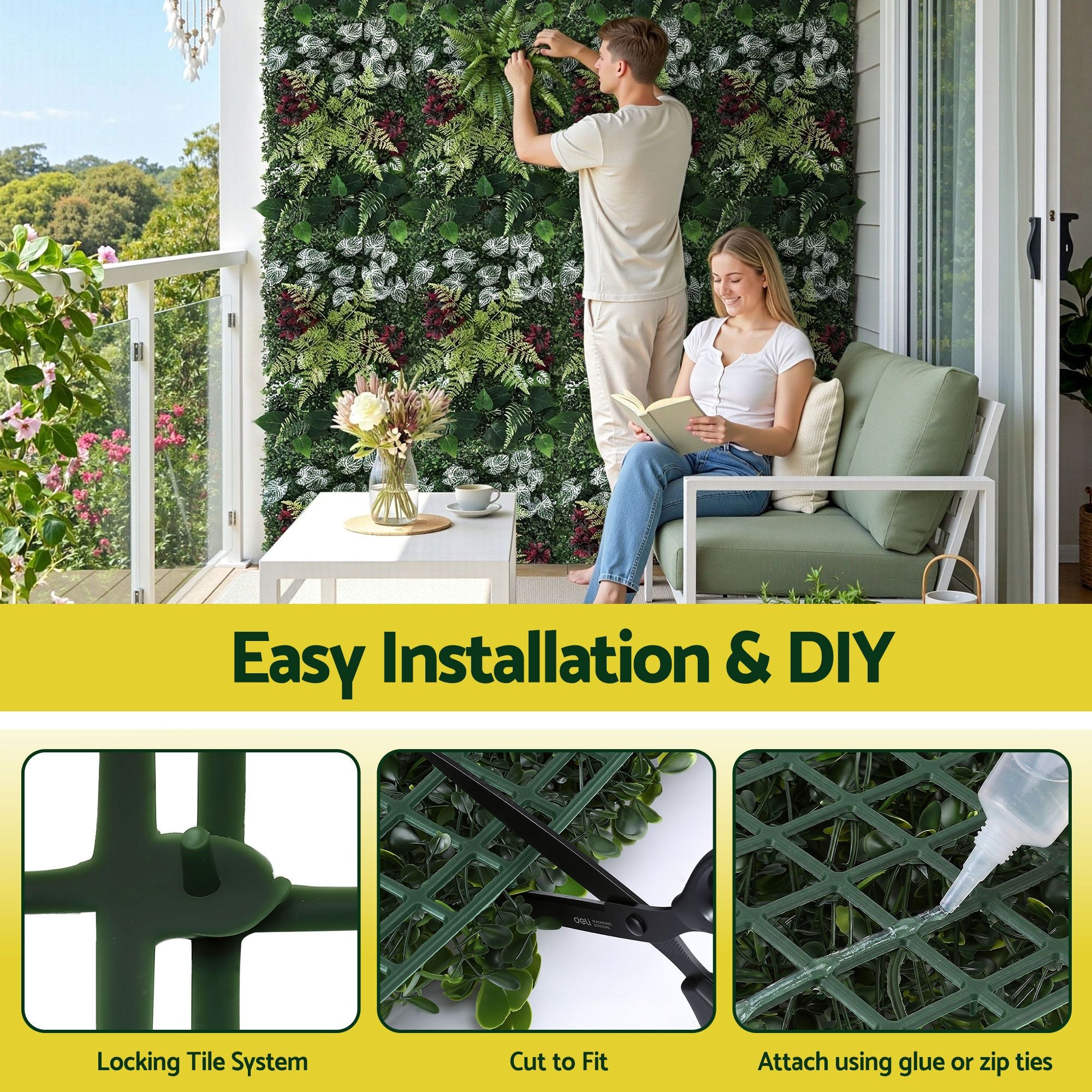 Gardeon 4PCS Artificial Plant Wall Panels 40X60CM Boxwood Panel Flower Backdrop Backyard Green Decor